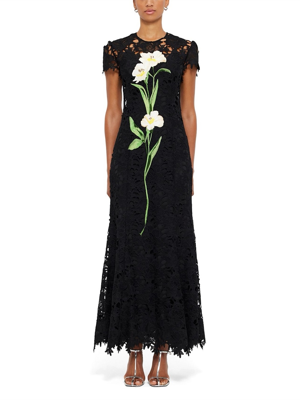 NWOT Leo Lin Monique Embroidered Lace Maxi Dress Ebony